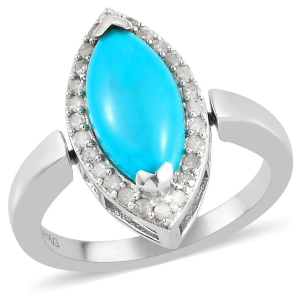 NWT American Natural Arizona Sleeping Beauty Turquoise & Whi Diamond Ring Size 7 - Picture 9 of 13